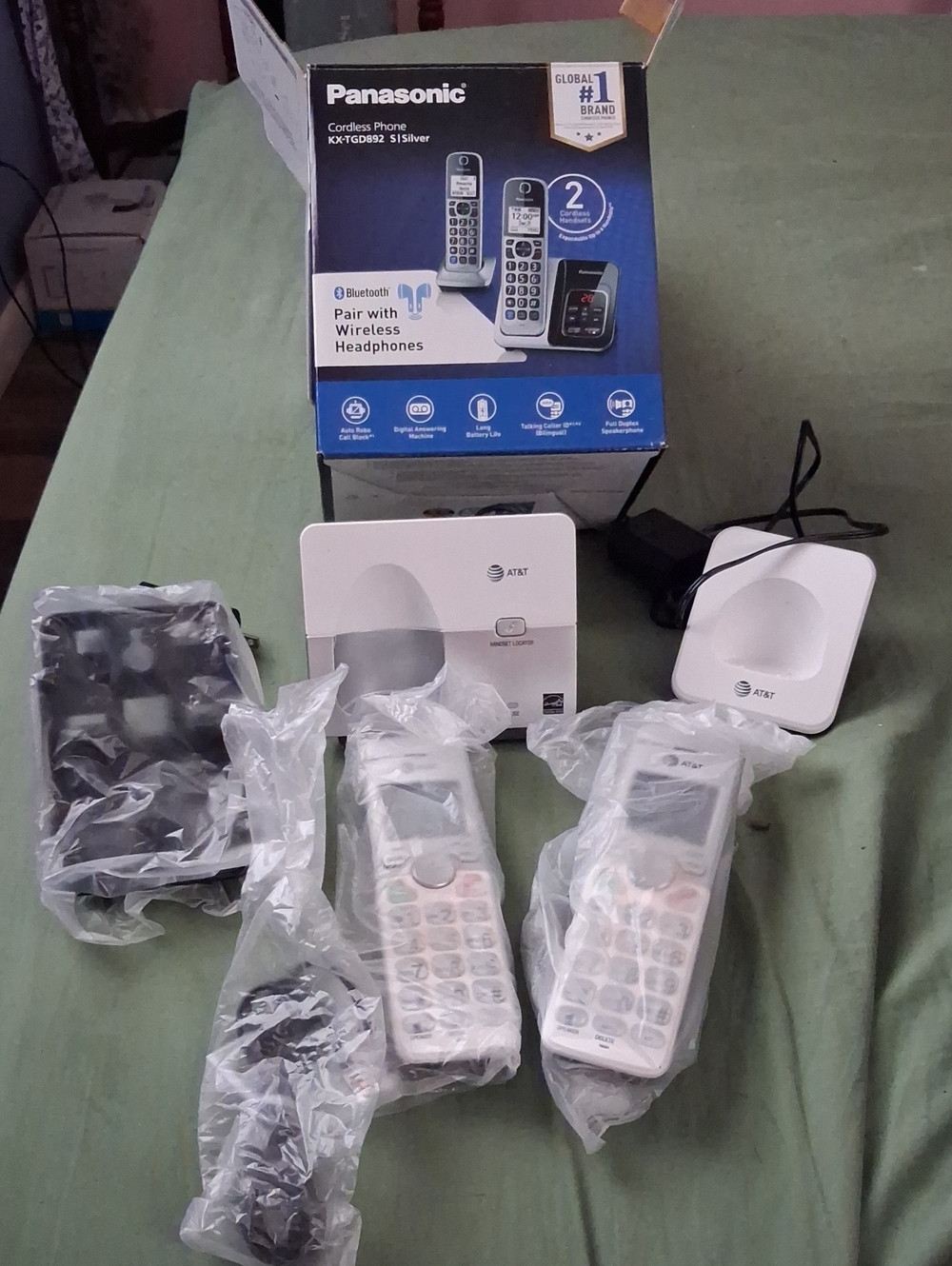 Panasonic White Cordless Phone Set with AT&T Bases